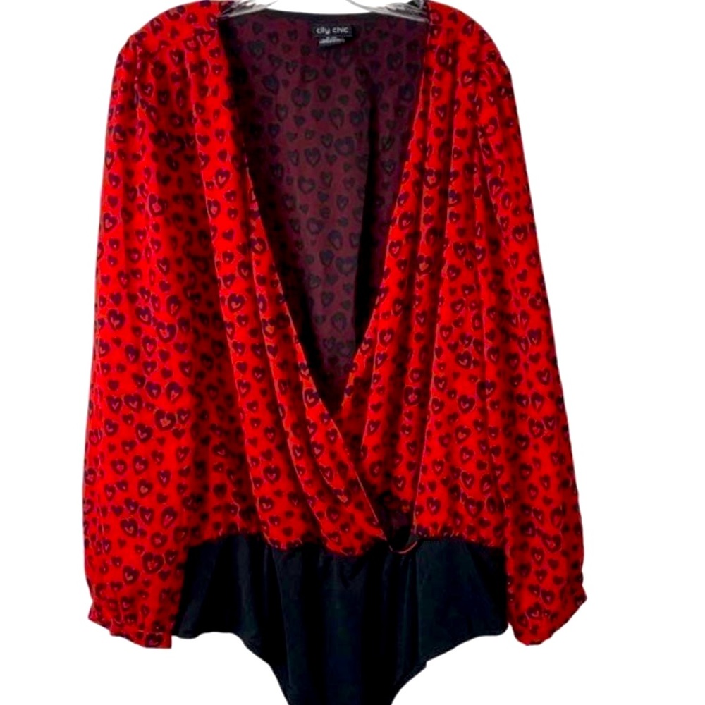 New-City Chic red black One piece lowcut Bodysuit Blouse Top plus 18/M - Picture 1 of 12